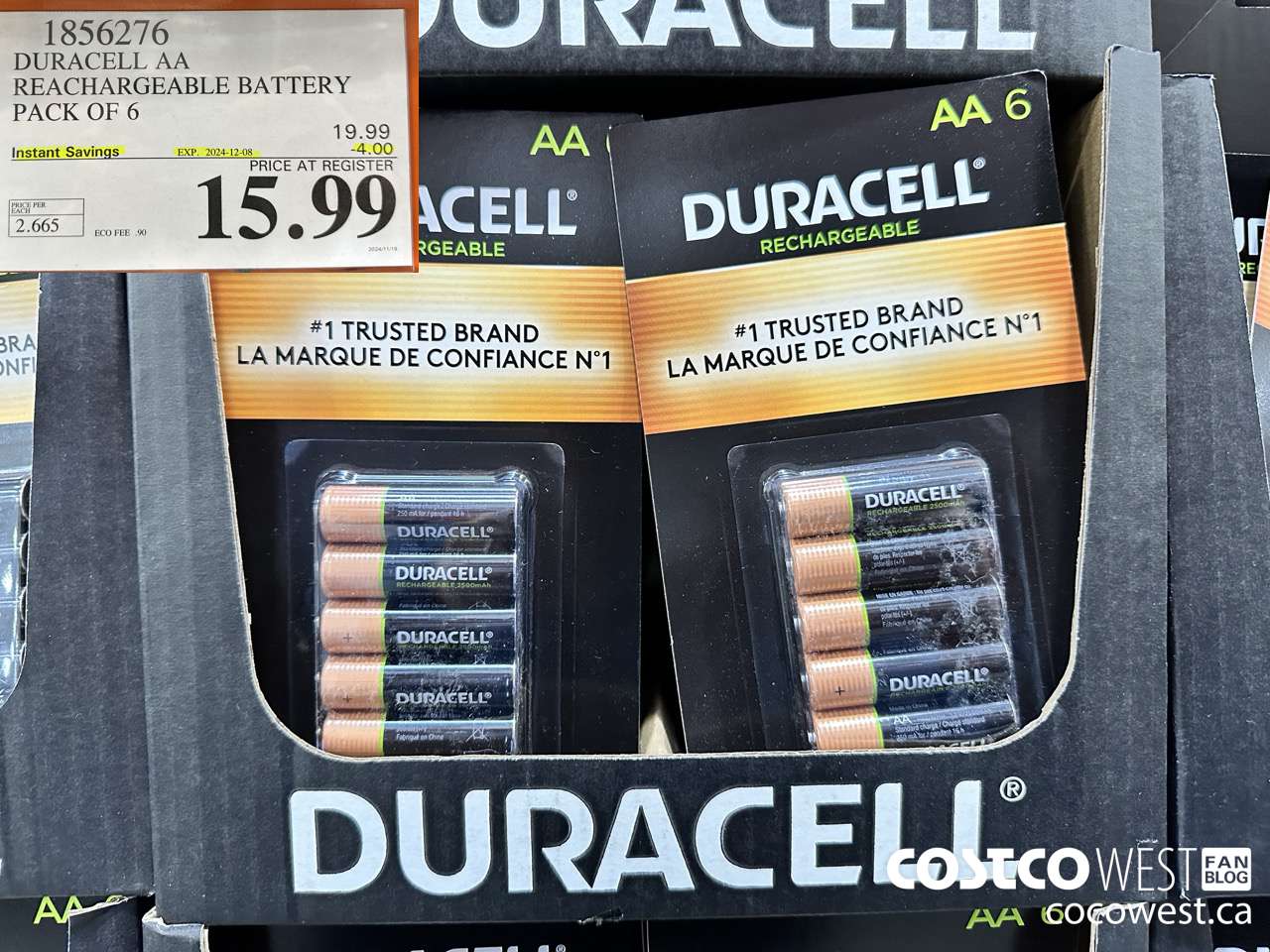 1856276 DURACELL AA RECHARGEABLE BATTERY PACK OF 6 ($4.00 INSTANT SAVINGS EXPIRES ON 2024-12-08) $15.99