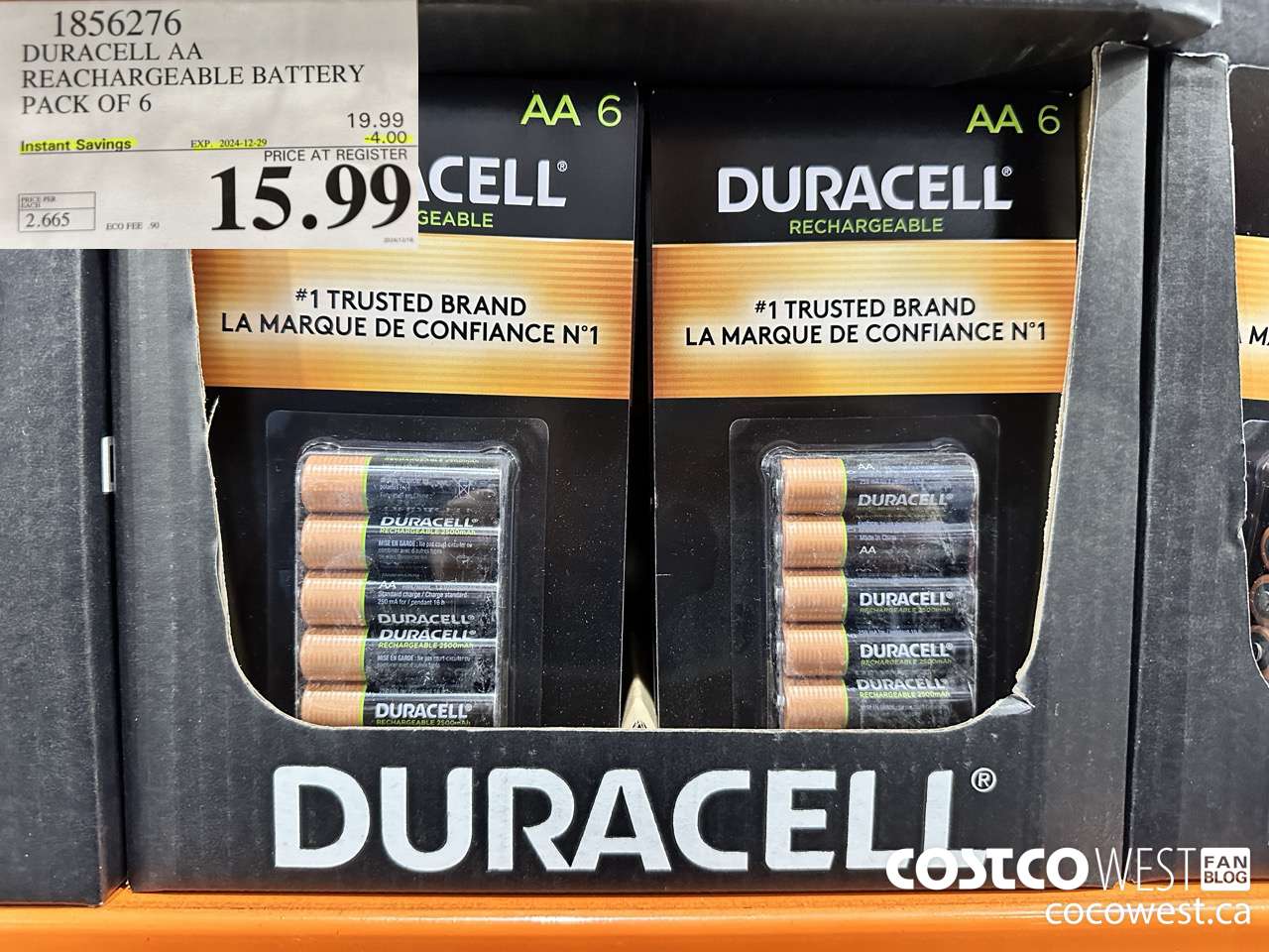 1856276 DURACELL AA RECHARGEABLE BATTERY PACK OF 6 ($4.00 INSTANT SAVINGS EXPIRES ON 2024-12-29) $15.99