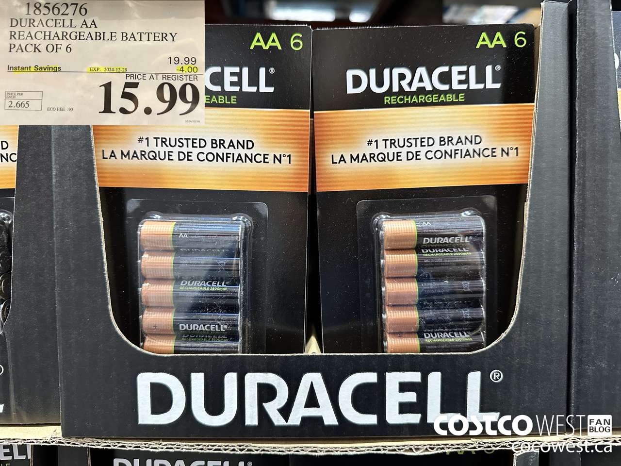1856276 DURACELL AA RECHARGEABLE BATTERY PACK OF 6 ($4.00 INSTANT SAVINGS EXPIRES ON 2024-12-29) $15.99