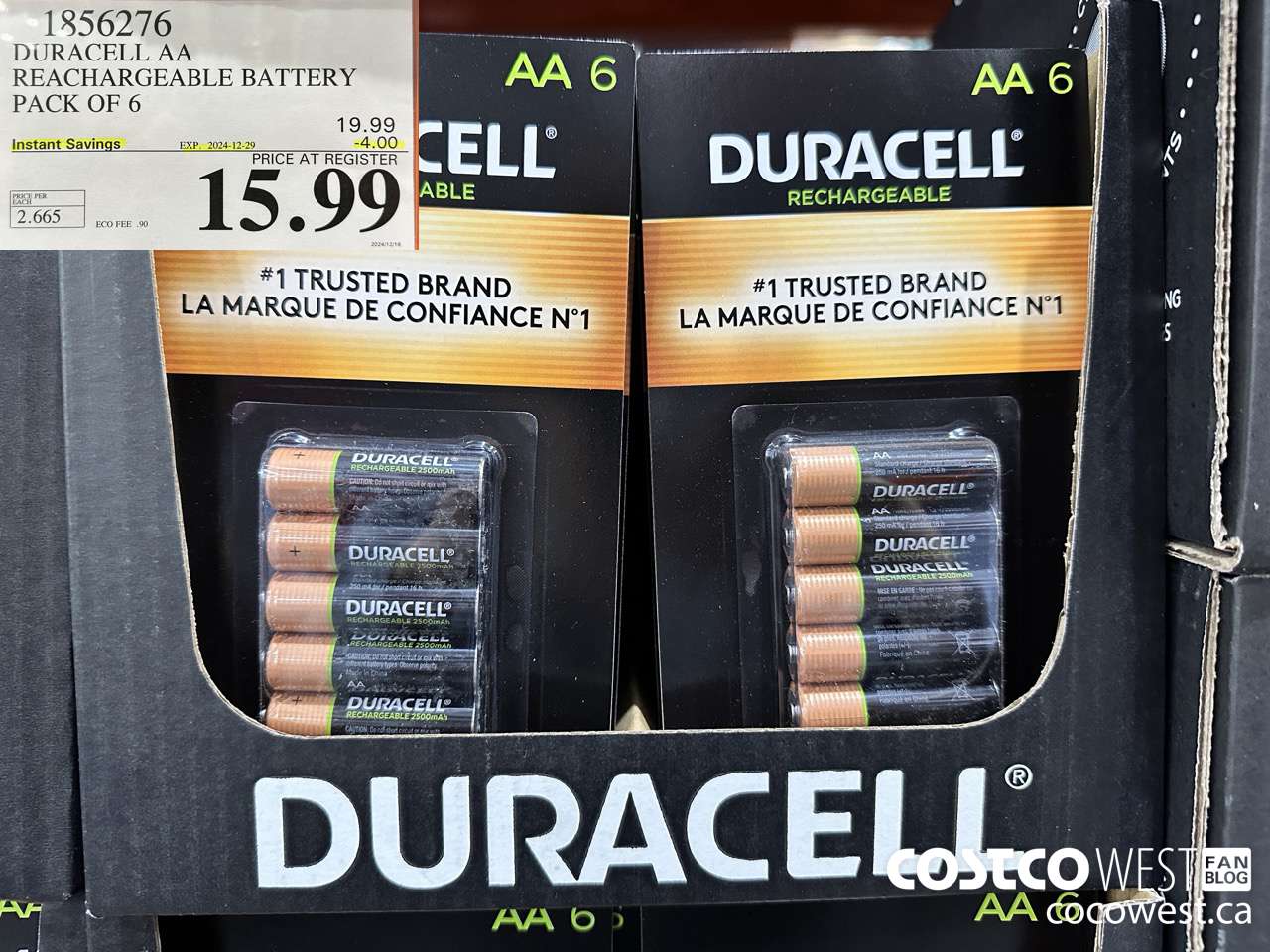 1856276 DURACELL AA RECHARGEABLE BATTERY PACK OF 6 ($4.00 INSTANT SAVINGS EXPIRES ON 2024-12-29) $15.99