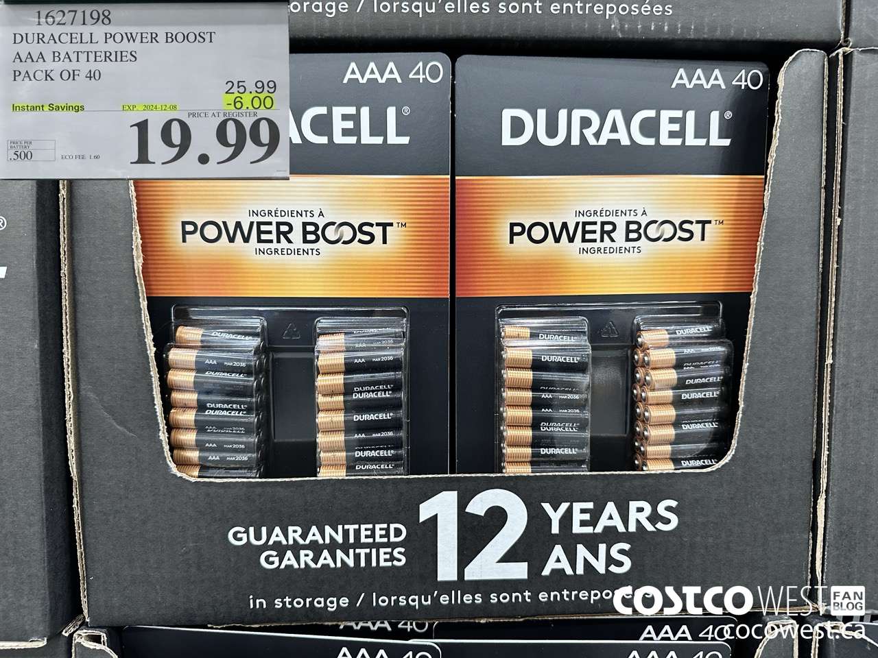 1627198 DURACELL POWER BOOST AAA BATTERIES PACK OF 40 ($6.00 INSTANT SAVINGS EXPIRES ON 2024-12-08) $19.99