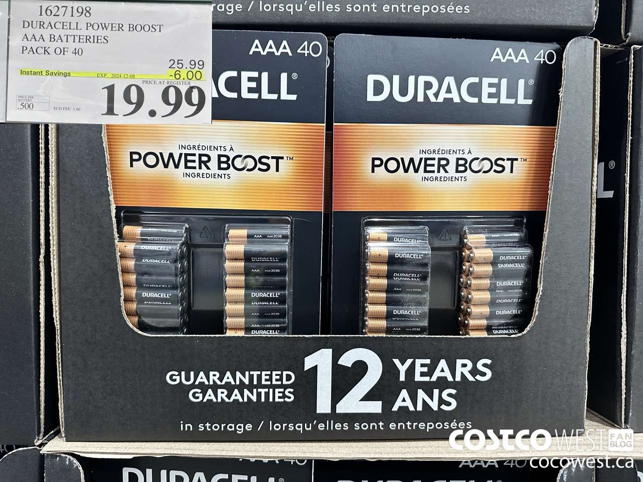 1627198 DURACELL POWER BOOST AAA BATTERIES PACK OF 40 ($6.00 INSTANT SAVINGS EXPIRES ON 2024-12-08) $19.99