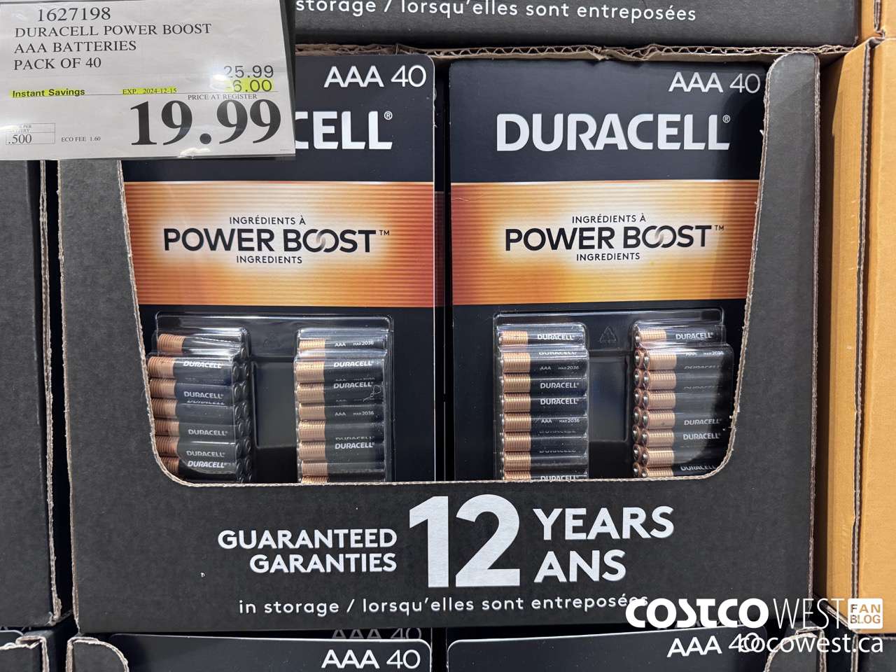 1627198 DURACELL POWER BOOST AAA BATTERIES PACK OF 40 ($6.00 INSTANT SAVINGS EXPIRES ON 2024-12-15) $19.99