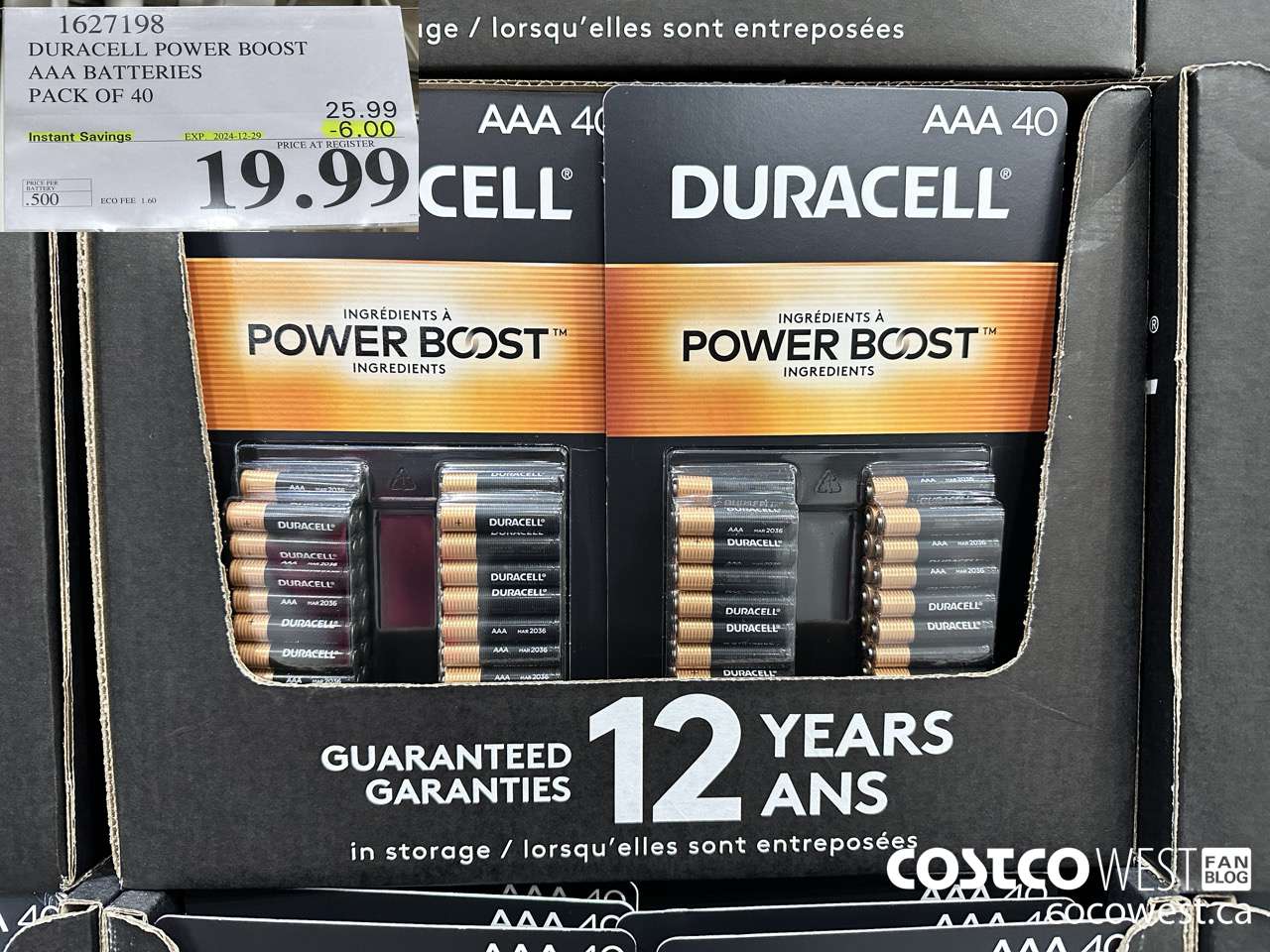 1627198 DURACELL POWER BOOST AAA BATTERIES PACK OF 40 ($6.00 INSTANT SAVINGS EXPIRES ON 2024-12-29) $19.99
