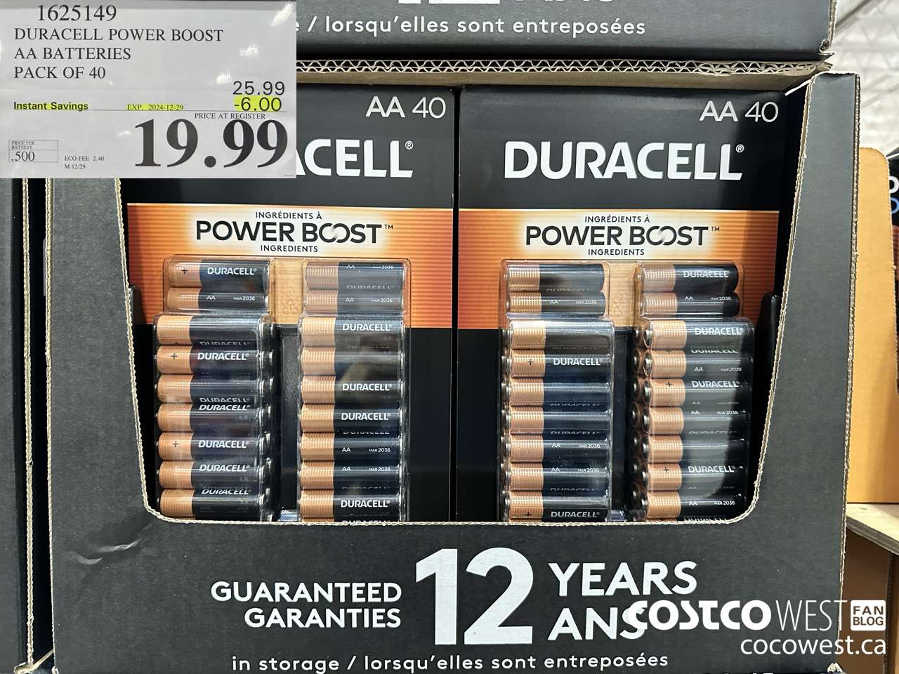 1625149 DURACELL POWER BOOST AA BATTERIES PACK OF 40 ($6.00 INSTANT SAVINGS EXPIRES ON 2024-12-29) $19.99