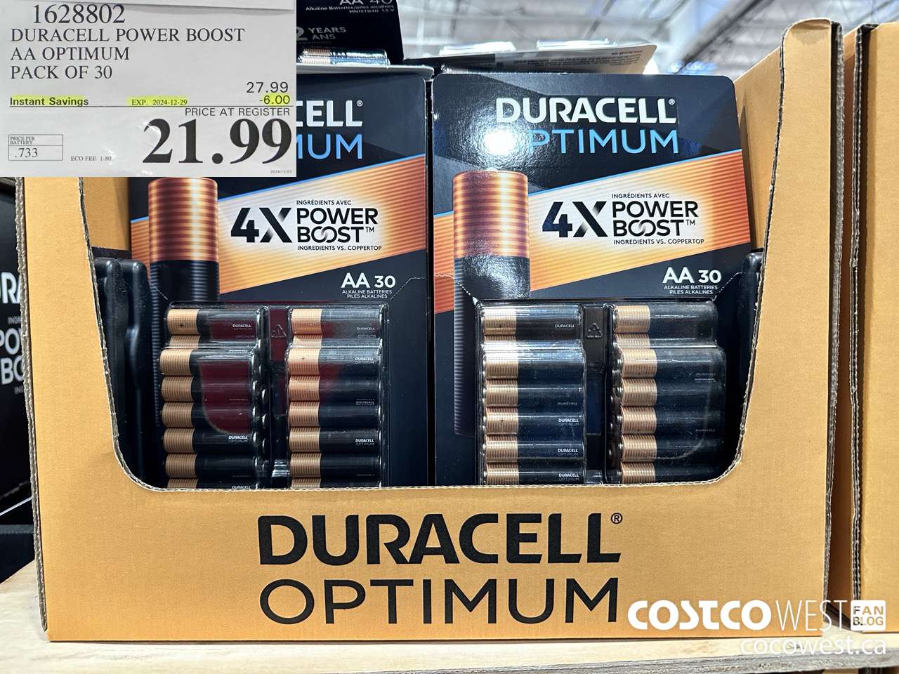 1628802 DURACELL POWER BOOST AA OPTIMUM PACK OF 30 ($6.00 INSTANT SAVINGS EXPIRES ON 2024-12-29) $21.99