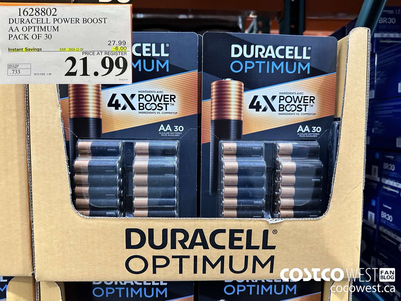 1628802 DURACELL POWER BOOST AA OPTIMUM PACK OF 30 ($6.00 INSTANT SAVINGS EXPIRES ON 2024-12-29) $21.99