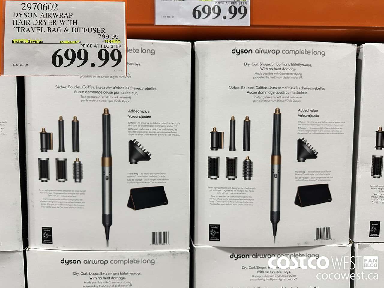 2970602 DYSON AIRWRAP HAIR DRYER WITH TRAVEL BAG & DIFFUSER ($100.00 INSTANT SAVINGS EXPIRES ON 2024-12-31) $699.99