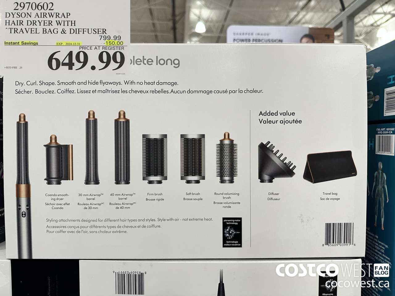 2970602 DYSON AIRWRAP HAIR DRYER WITH TRAVEL BAG & DIFFUSER ($150.00 INSTANT SAVINGS EXPIRES ON 2024-12-31) $649.99