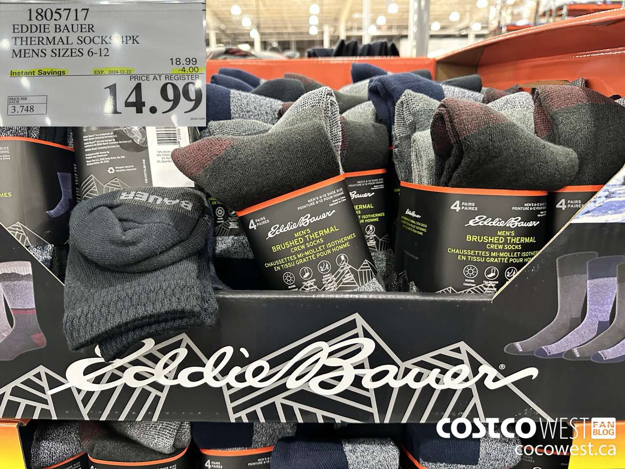 1805717 EDDIE BAUER THERMAL SOCKS 4PK MENS SIZES 6-12 ($4.00 INSTANT SAVINGS EXPIRES ON 2024-12-22) $14.99