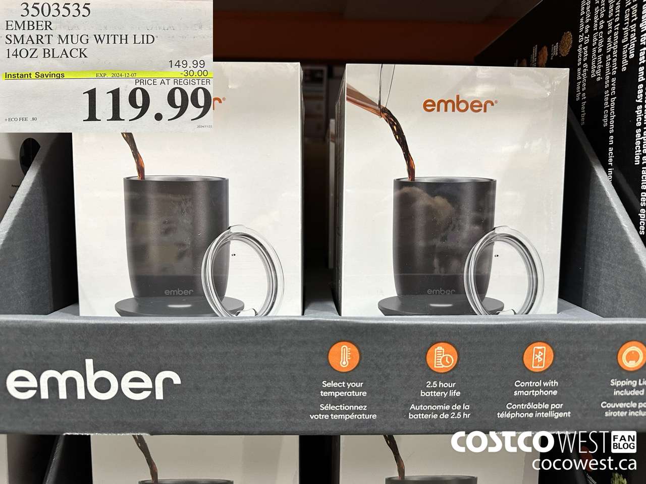 3503535 EMBER SMART MUG WITH LID 14OZ BLACK ($30.00 INSTANT SAVINGS EXPIRES ON 2024-12-07) $119.99
