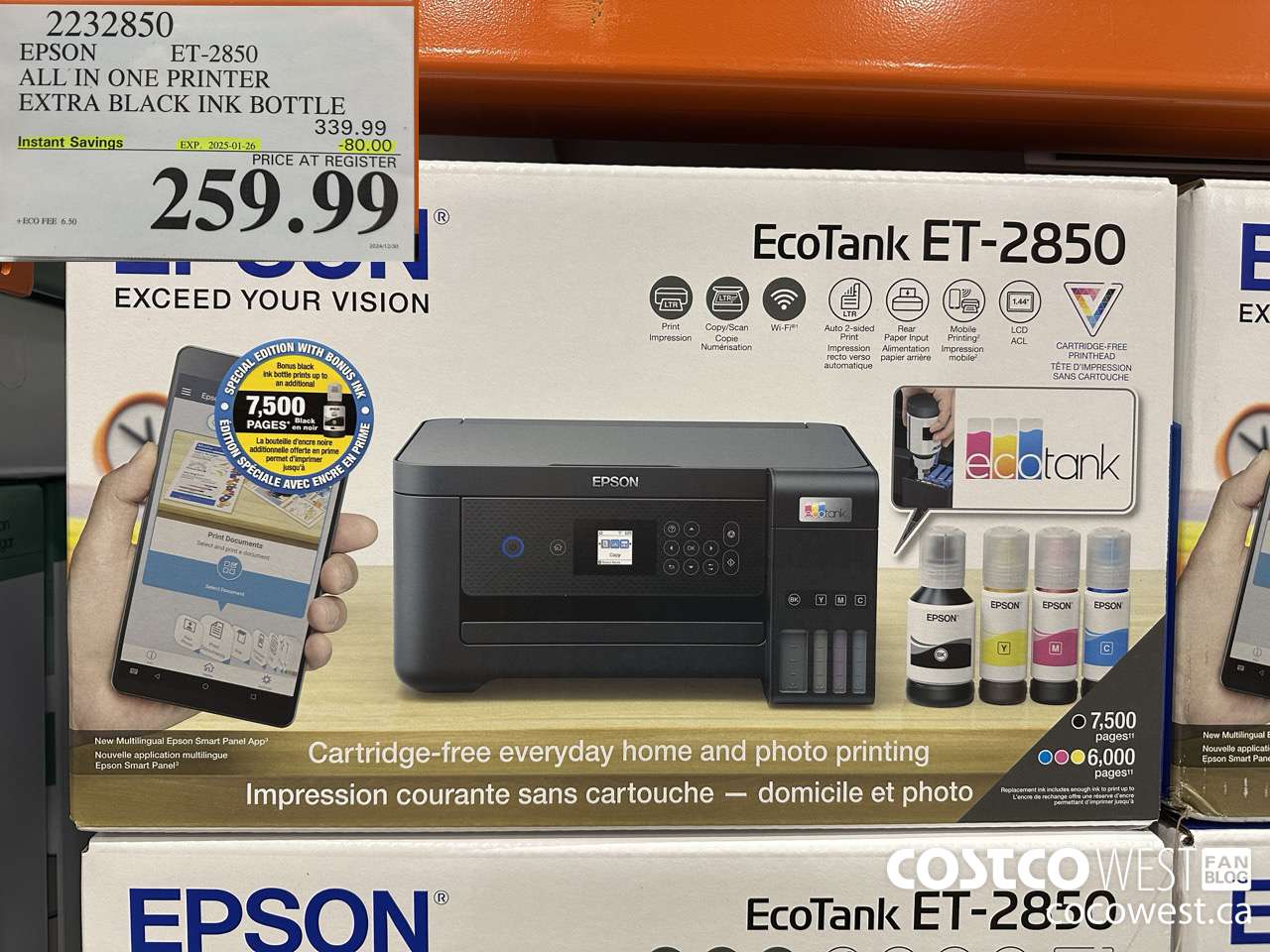 2232850 EPSON ET-2850 ALL IN ONE PRINTER EXTRA BLACK INK BOTTLE ($80.00 INSTANT SAVINGS EXPIRES ON 2025-01-26) $259.99