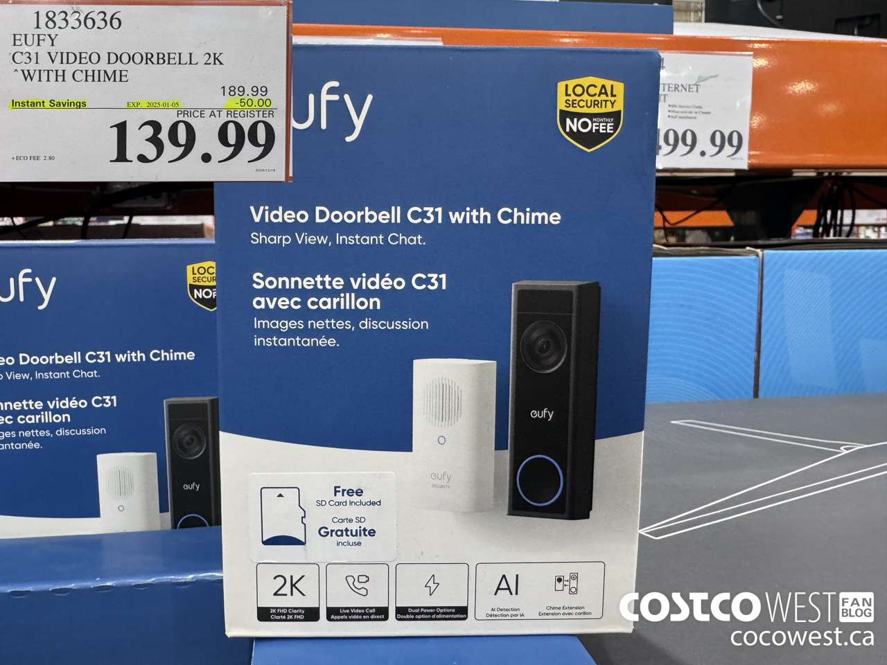 1833636 EUFY C31 VIDEO DOORBELL 2K WITH CHIME ($50.00 INSTANT SAVINGS EXPIRES ON 2025-01-05) $139.99