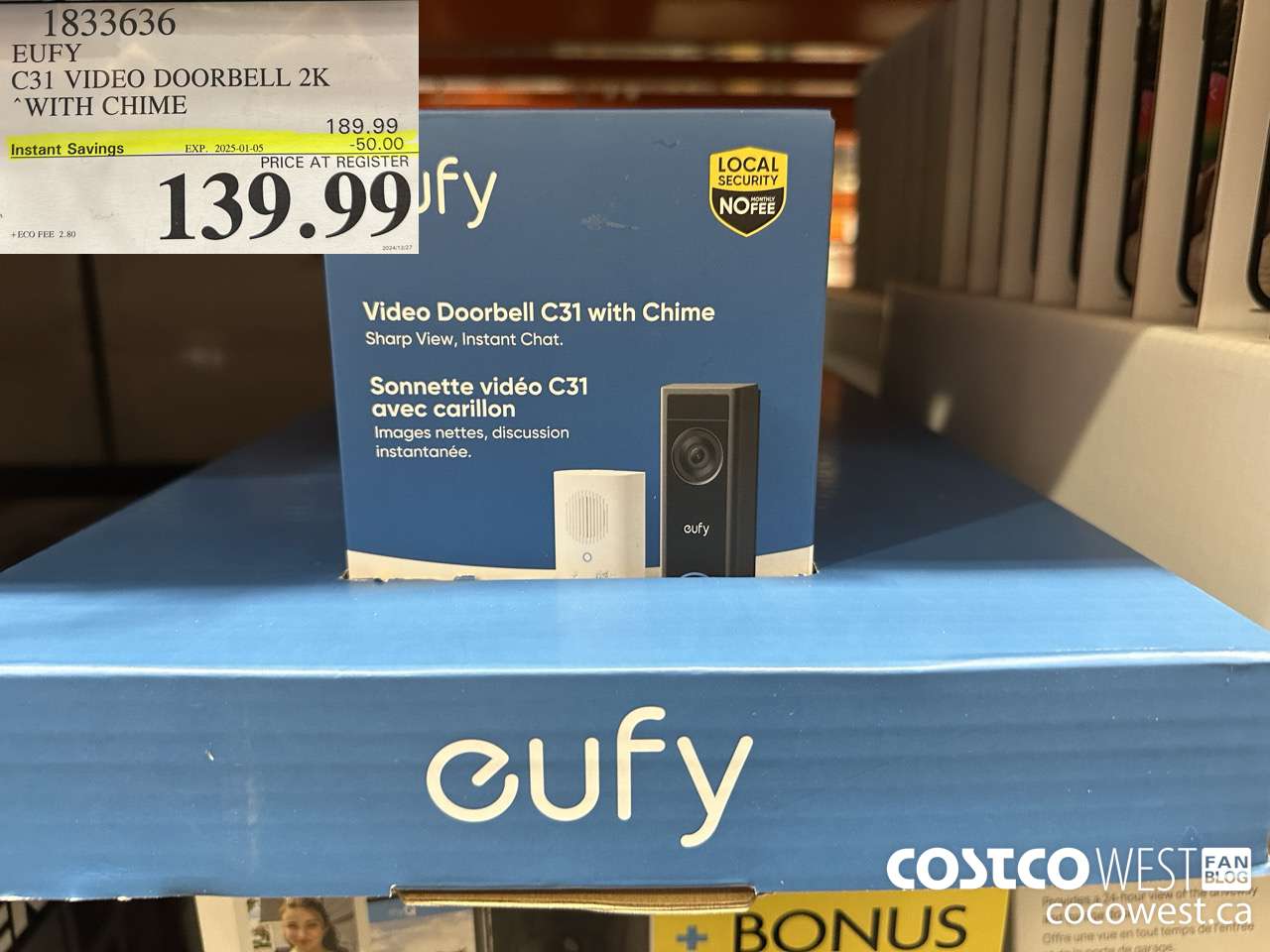 1833636 EUFY C31 VIDEO DOORBELL 2K WITH CHIME ($50.00 INSTANT SAVINGS EXPIRES ON 2025-01-05) $139.99