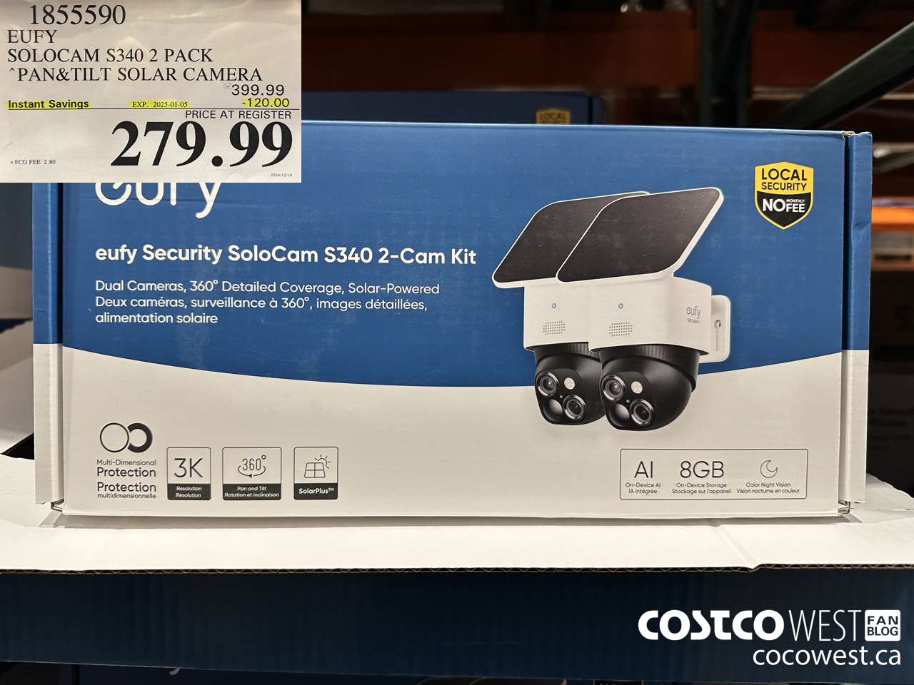 1855590 EUFY SOLOCAM S340 2 PACK PAN&TILT SOLAR CAMERA ($120.00 INSTANT SAVINGS EXPIRES ON 2025-01-05) $279.99