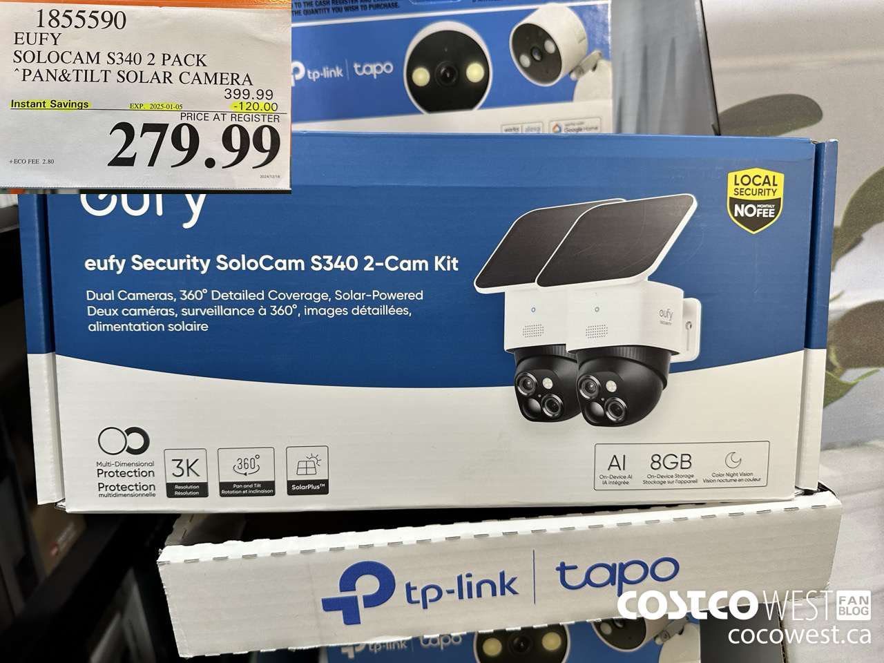 1855590 EUFY SOLOCAM S340 2 PACK PAN&TILT SOLAR CAMERA ($120.00 INSTANT SAVINGS EXPIRES ON 2025-01-05) $279.99