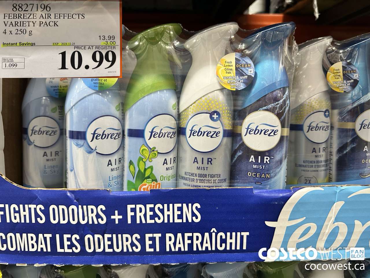 8827196 FEBREZE AIR EFFECTS VARIETY PACK 4 X 250 G ($3.00 INSTANT SAVINGS EXPIRES ON 2024-12-25) $10.99