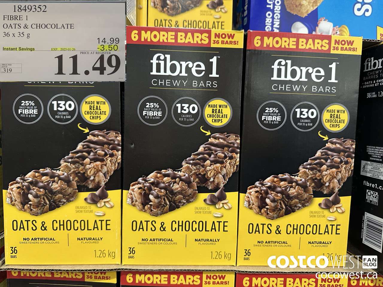 1849352 FIBRE 1 OATS & CHOCOLATE 36 X 35G ($3.50 INSTANT SAVINGS EXPIRES ON 2025-01-26) $11.49