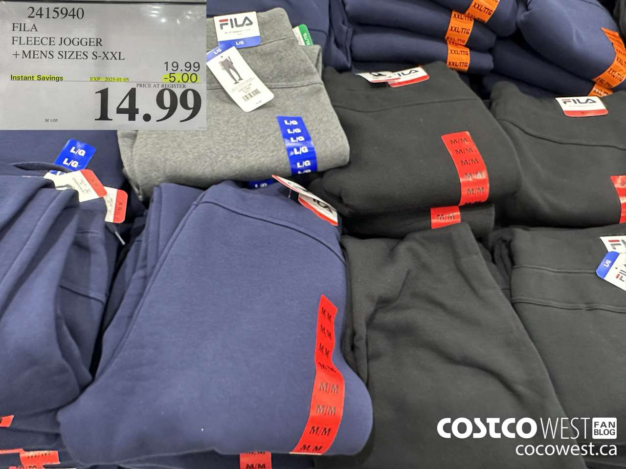 2415940 FILA FLEECE JOGGER MENS SIZES S-XXL ($5.00 INSTANT SAVINGS EXPIRES ON 2025-01-05) $14.99