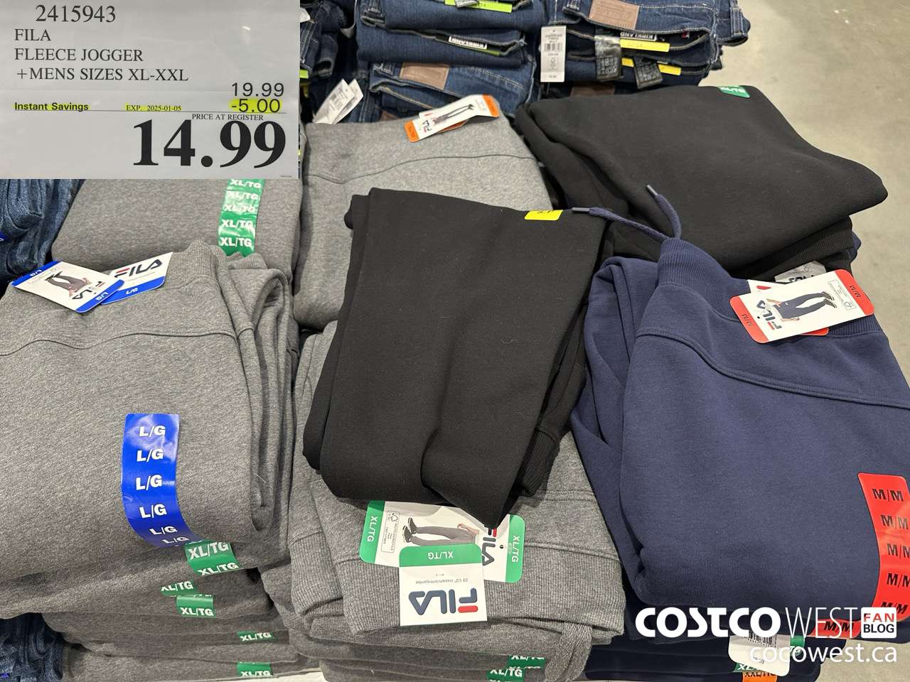 2415943 FILA FLEECE JOGGER MENS SIZES S-XXL ($5.00 INSTANT SAVINGS EXPIRES ON 2025-01-05) $14.99