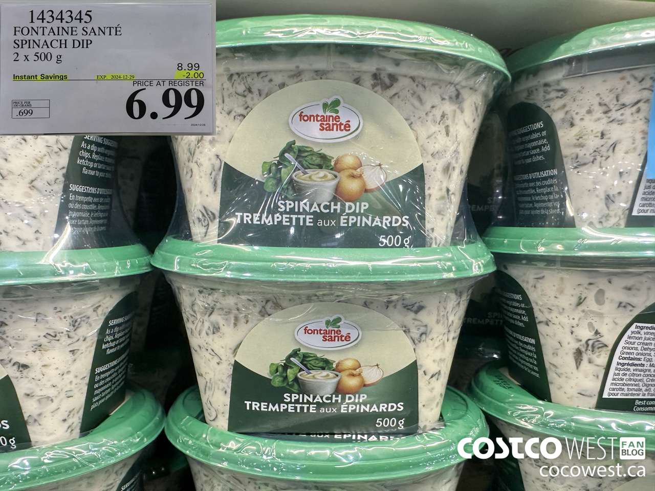 1434345 FONTAINE SANTE SPINACH DIP 2 X 500 G ($2.00 INSTANT SAVINGS EXPIRES ON 2024-12-29) $6.99