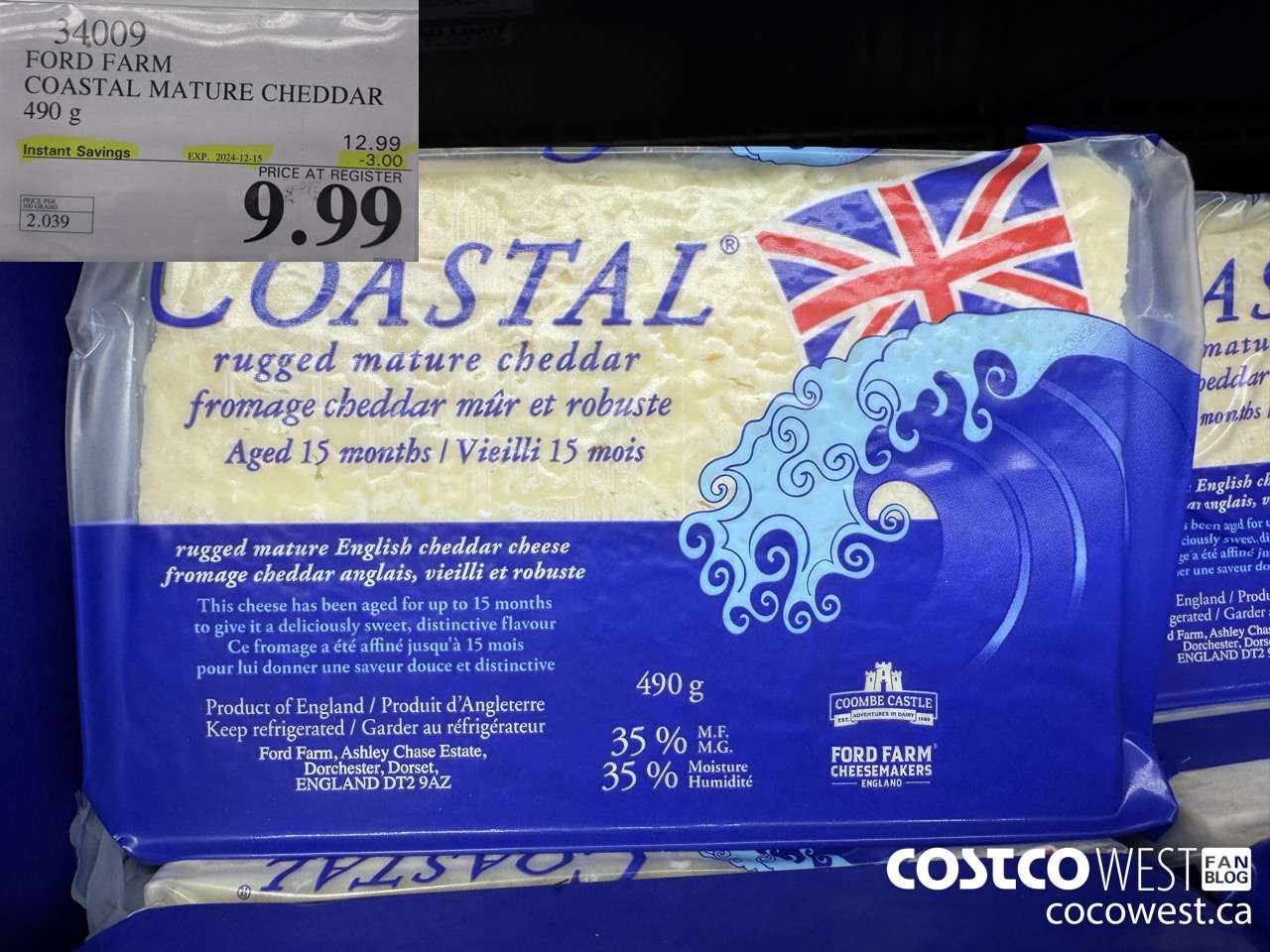 34009 FORD FARM COASTAL MATURE CHEDDAR 490G ($3.00 INSTANT SAVINGS EXPIRES ON 2024-12-15) $9.99