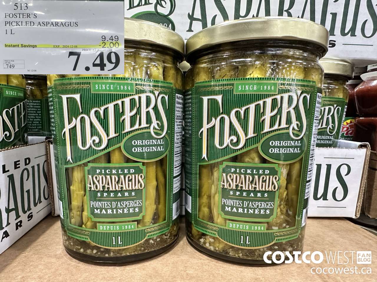 513 FOSTER'S PICKLED ASPARAGUS 1 L ($2.00 INSTANT SAVINGS EXPIRES ON 2024-12-08) $7.49