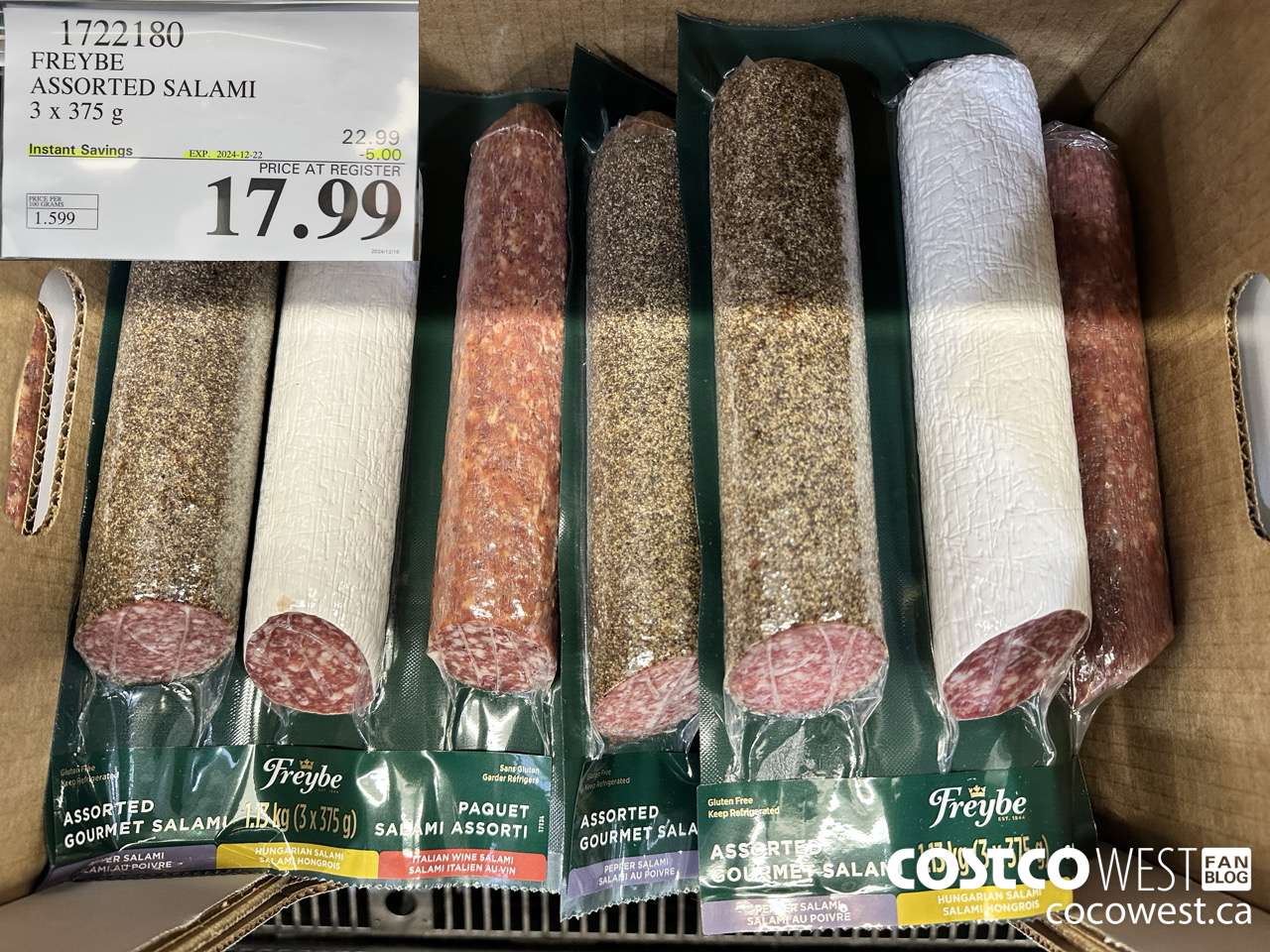 1722180 FREYBE ASSORTED SALAMI 3 x 375 g ($5.00 INSTANT SAVINGS EXPIRES ON 2024-12-22) $17.99