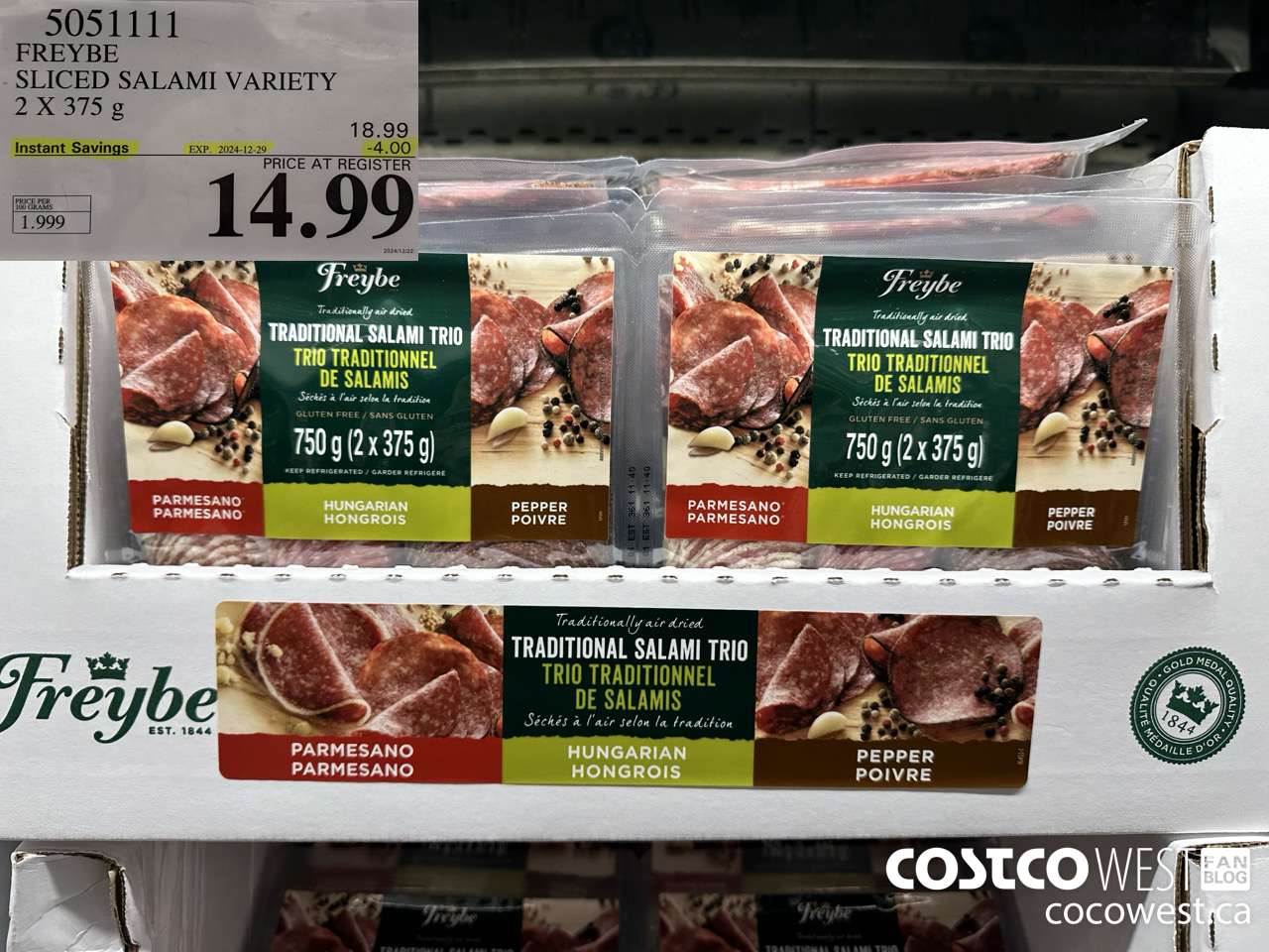 5051111 FREYBE SLICED SALAMI VARIETY 2 X 375 g ($4.00 INSTANT SAVINGS EXPIRES ON 2024-12-29) $14.99