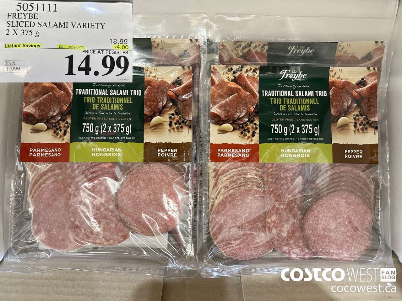 5051111 FREYBE SLICED SALAMI VARIETY 2 X 375 g ($4.00 INSTANT SAVINGS EXPIRES ON 2024-12-29) $14.99