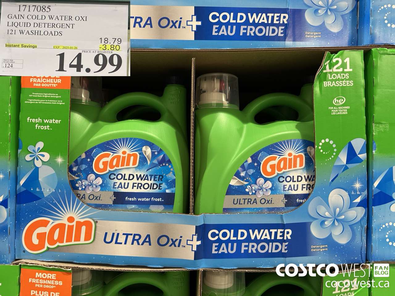 1717085 GAIN COLD WATER OXI LIQUID DETERGENT 121 WASHLOADS ($3.80 INSTANT SAVINGS EXPIRES ON 2025-01-26) $14.99