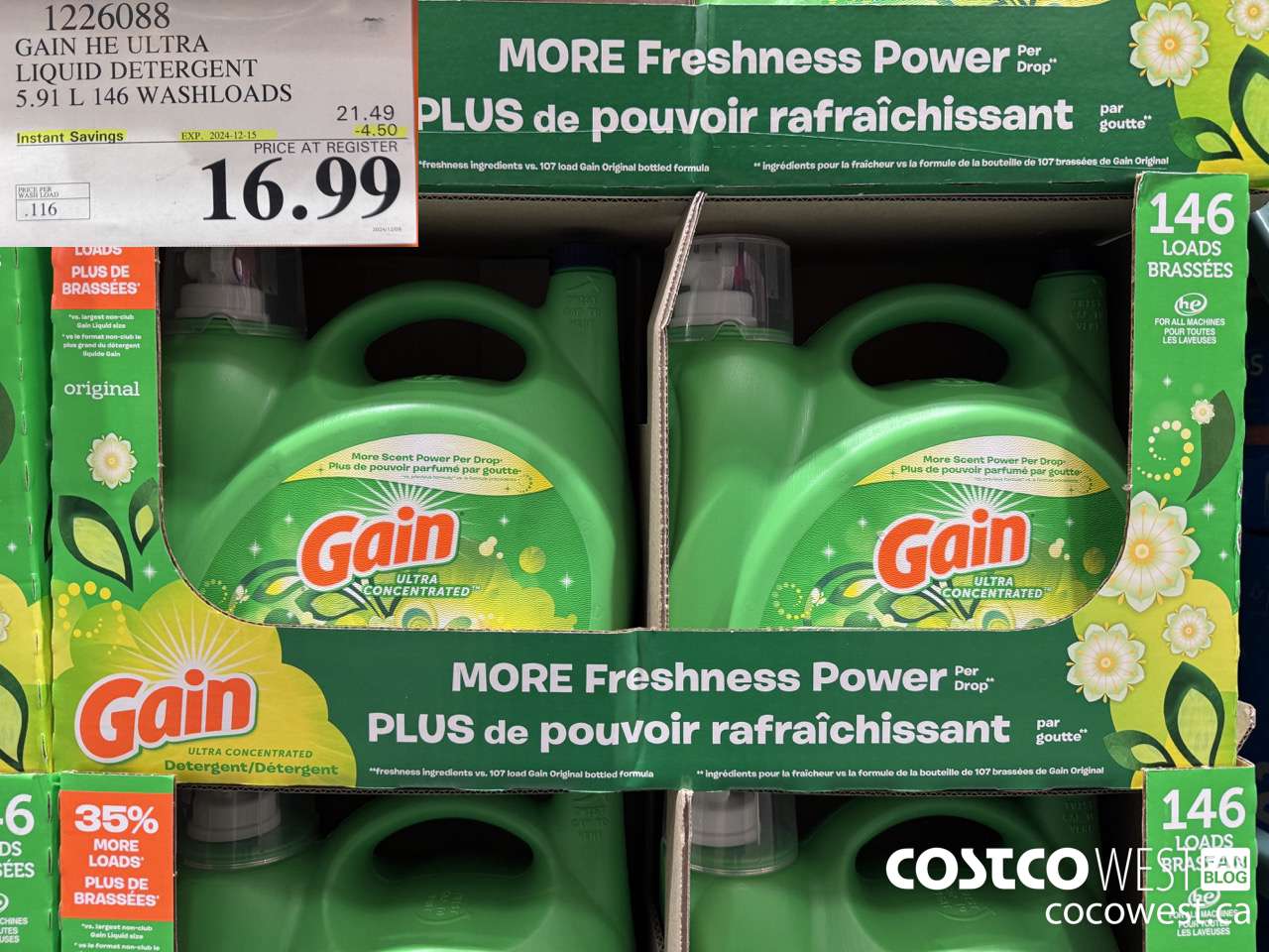 1226088 GAIN HE ULTRA LIQUID DETERGENT 5.91 L 146 WASHLOADS ($4.50 INSTANT SAVINGS EXPIRES ON 2024-12-15) $16.99