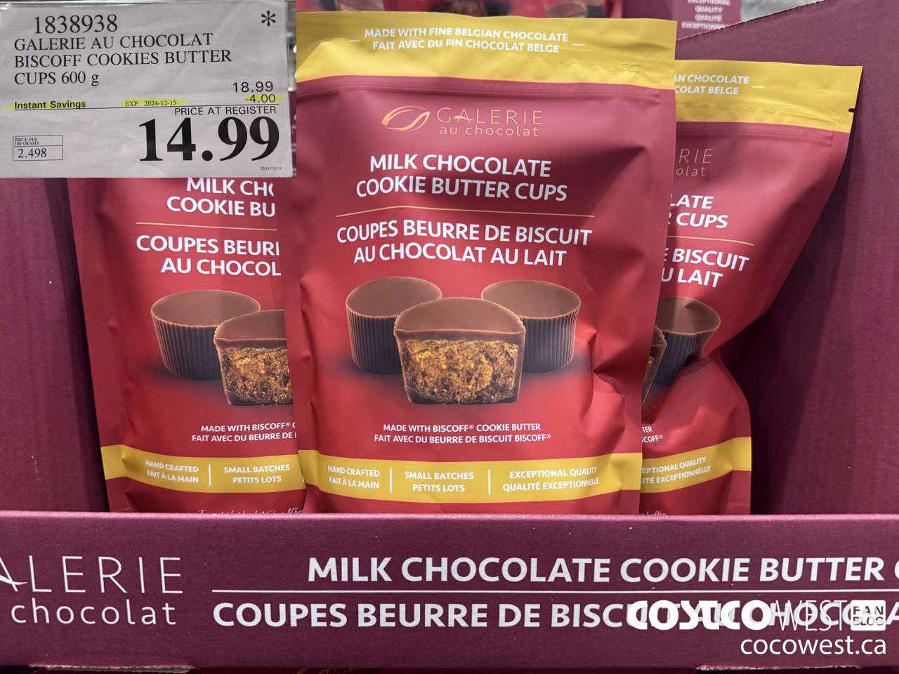 1838938 GALERIE AU CHOCOLAT BISCOFF COOKIES BUTTER CUPS 600G ($4.00 INSTANT SAVINGS EXPIRES ON 2024-12-15) $14.99