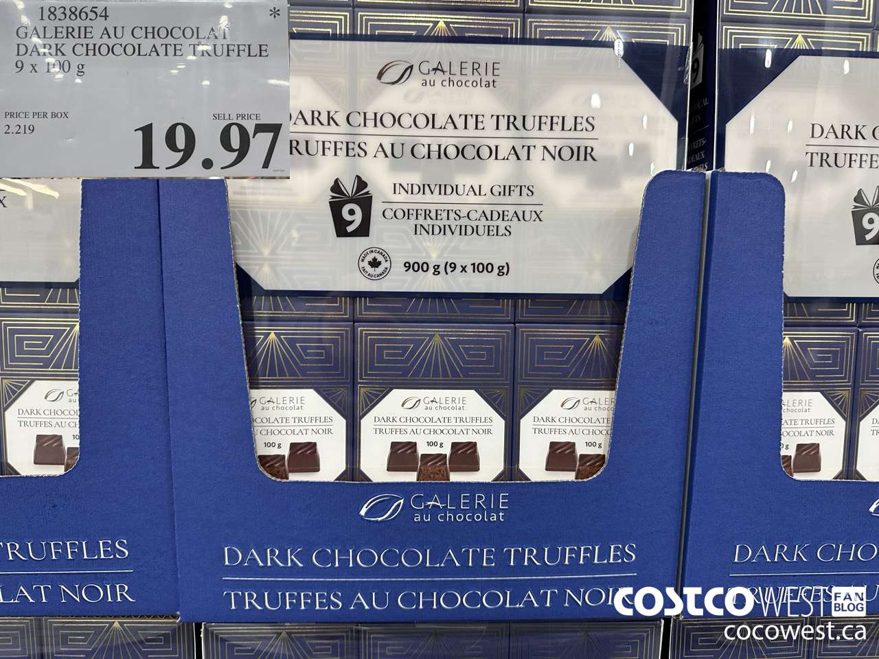 1838654 GALERIE AU CHOCOLAT DARK CHOCOLATE TRUFFLE 9 X 100G $19.97