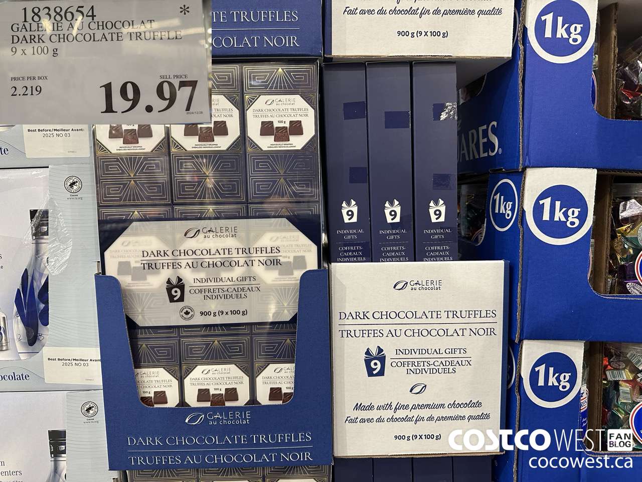 1838654 GALERIE AU CHOCOLAT DARK CHOCOLATE TRUFFLE 9 X 100G $19.97
