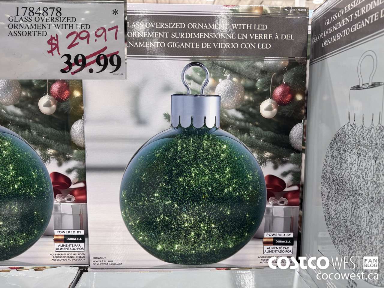 1784878 GLASS OVERSIZED ORNAMENT WITH LED ASSORTED $29.97