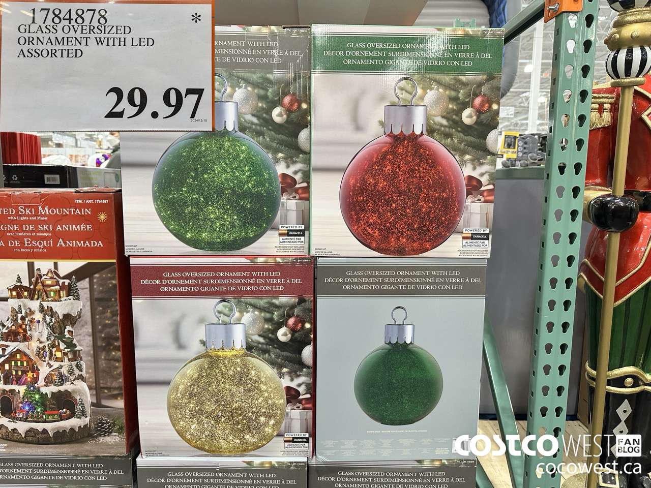 1784878 GLASS OVERSIZED ORNAMENT WITH LED ASSORTED $29.97