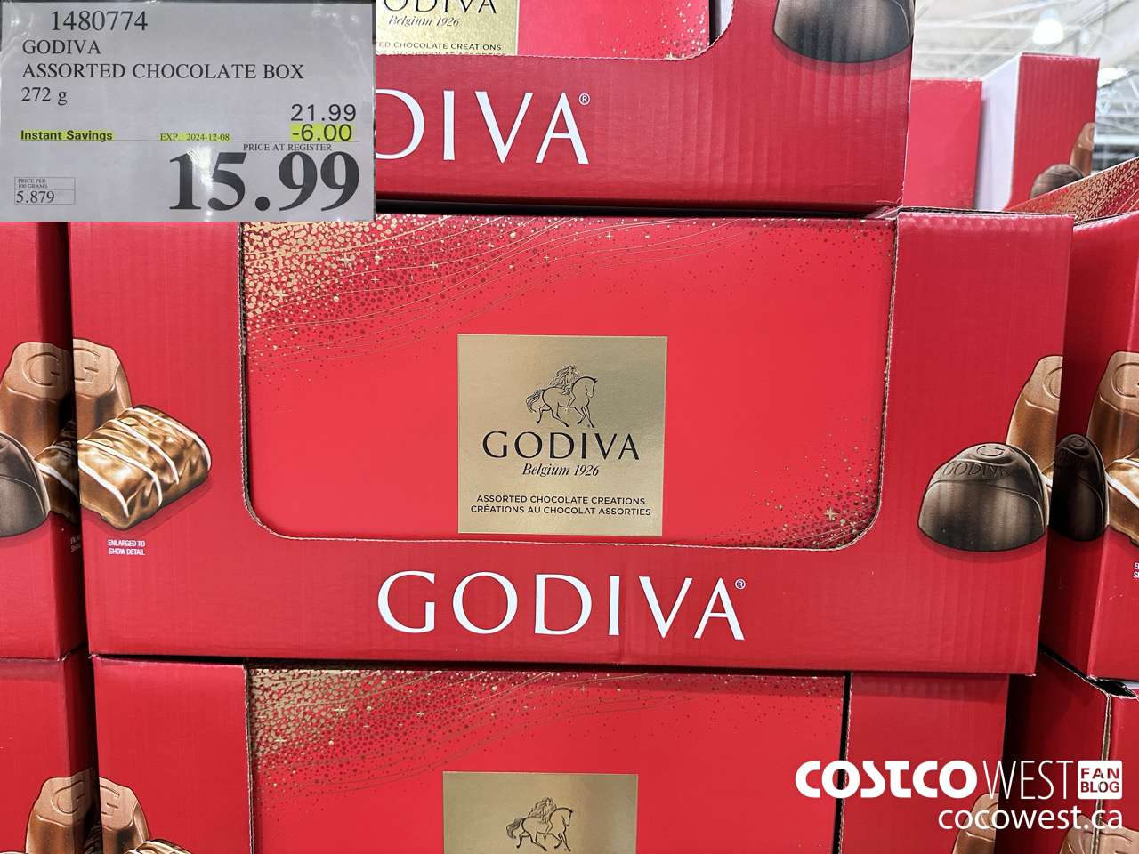 1480774 GODIVA ASSORTED CHOCOLATES 272 G ($6.00 INSTANT SAVINGS EXPIRES ON 2024-12-08) $15.99