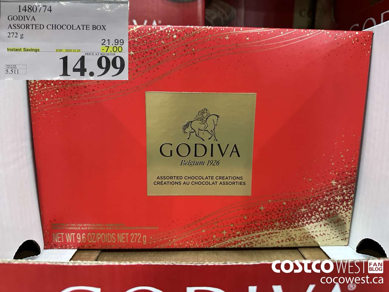 1480774 GODIVA ASSORTED CHOCOLATES 272 G ($7.00 INSTANT SAVINGS EXPIRES ON 2024-12-29) $14.99