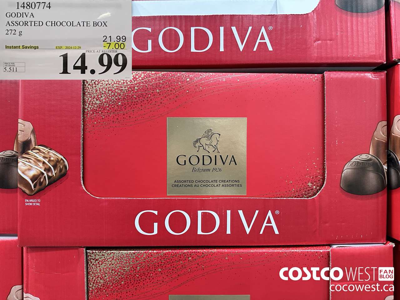 1480774 GODIVA ASSORTED CHOCOLATES 272 G ($7.00 INSTANT SAVINGS EXPIRES ON 2024-12-29) $14.99