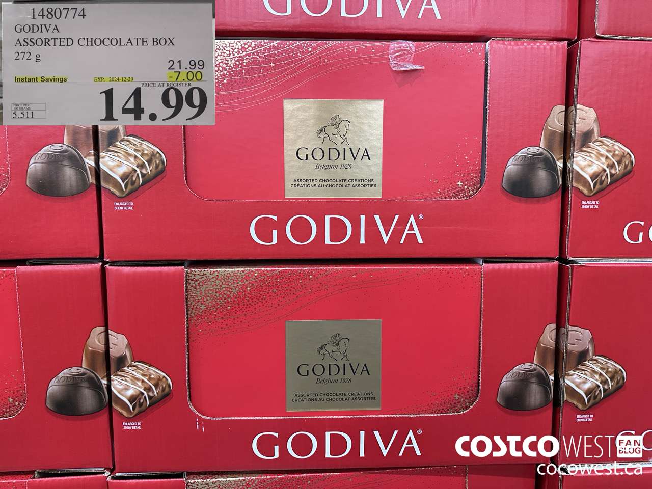 1480774 GODIVA ASSORTED CHOCOLATES 272 G ($7.00 INSTANT SAVINGS EXPIRES ON 2024-12-29) $14.99