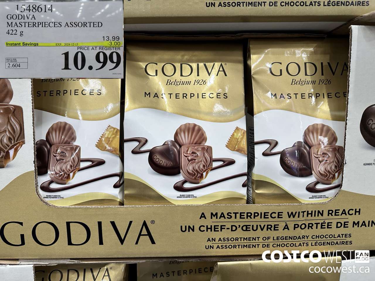 1548614 GODIVA MASTERPIECES ASSORTED 420 g ($3.00 INSTANT SAVINGS EXPIRES ON 2024-12-15) $10.99