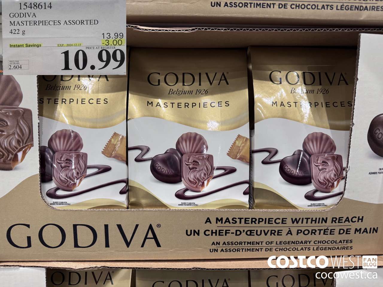 1548614 GODIVA MASTERPIECES ASSORTED 420 g ($3.00 INSTANT SAVINGS EXPIRES ON 2024-12-15) $10.99