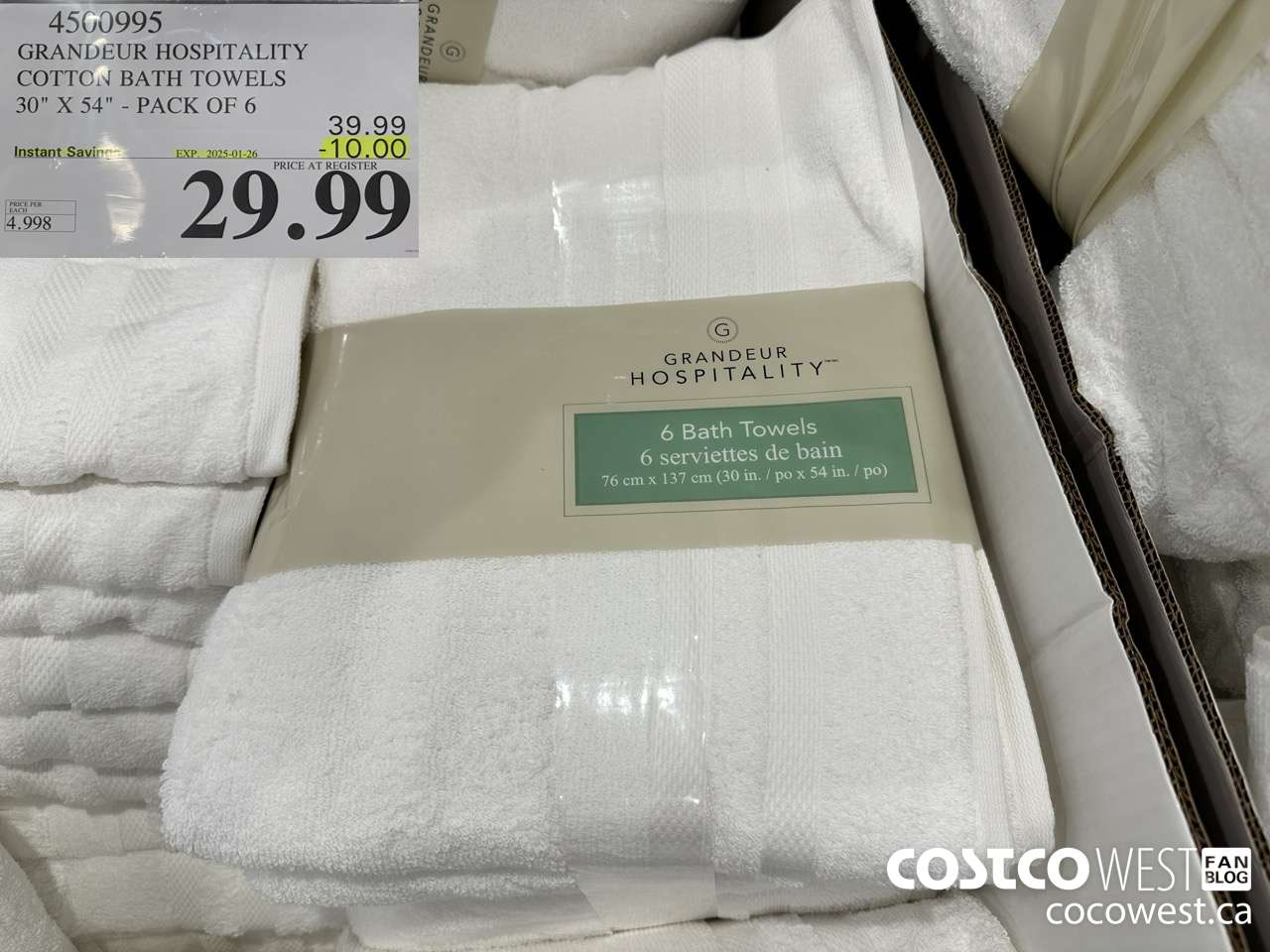 4500995 GRANDEUR HOSPITALITY COTTON BATH TOWELS 30