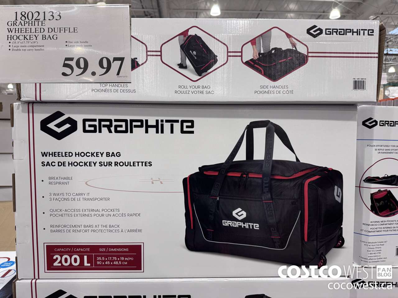 1802133 GRAPHITE WHEELED DUFFLE HOCKEY BAG $49.97