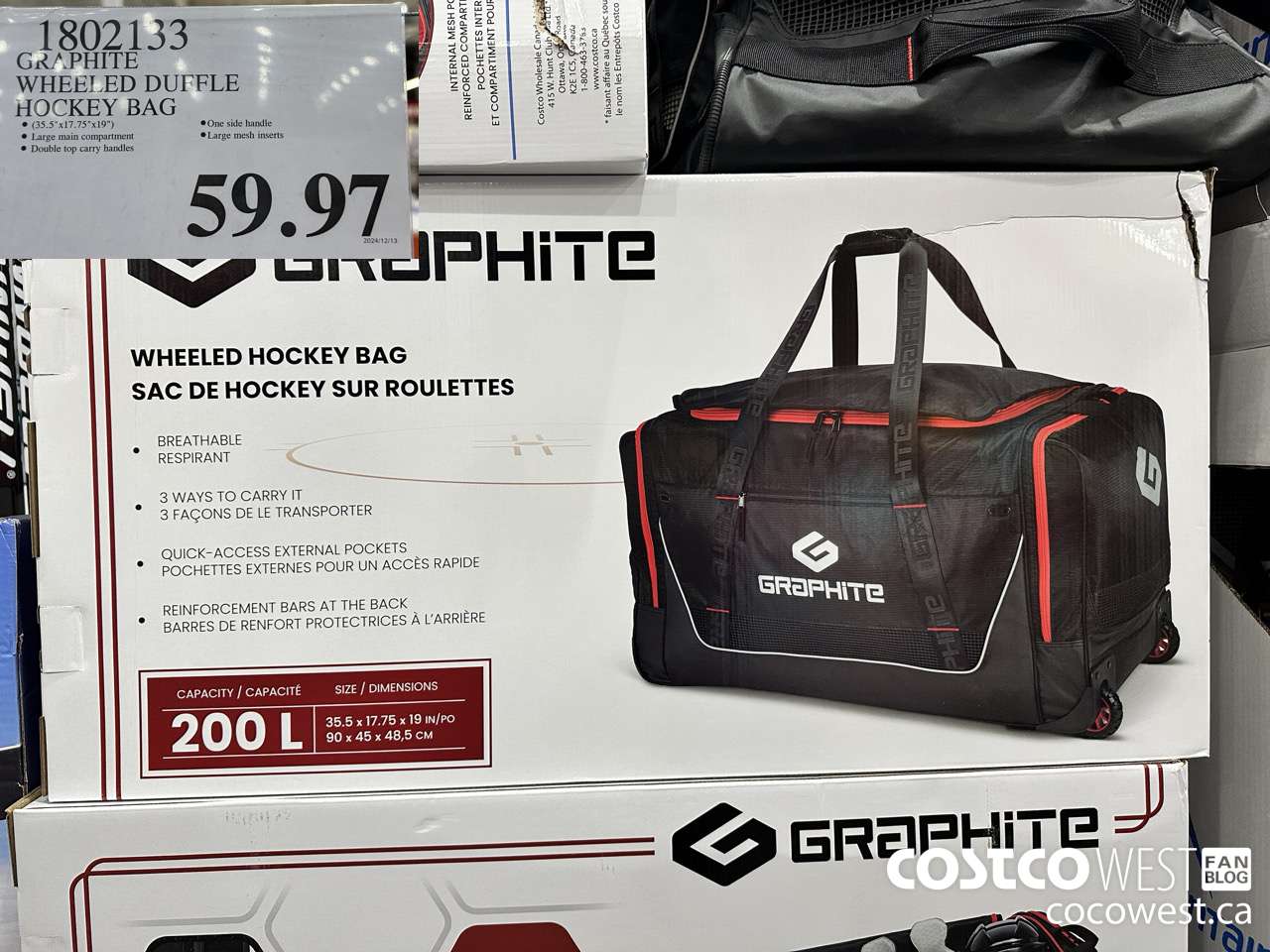 1802133 GRAPHITE WHEELED DUFFLE HOCKEY BAG $59.97
