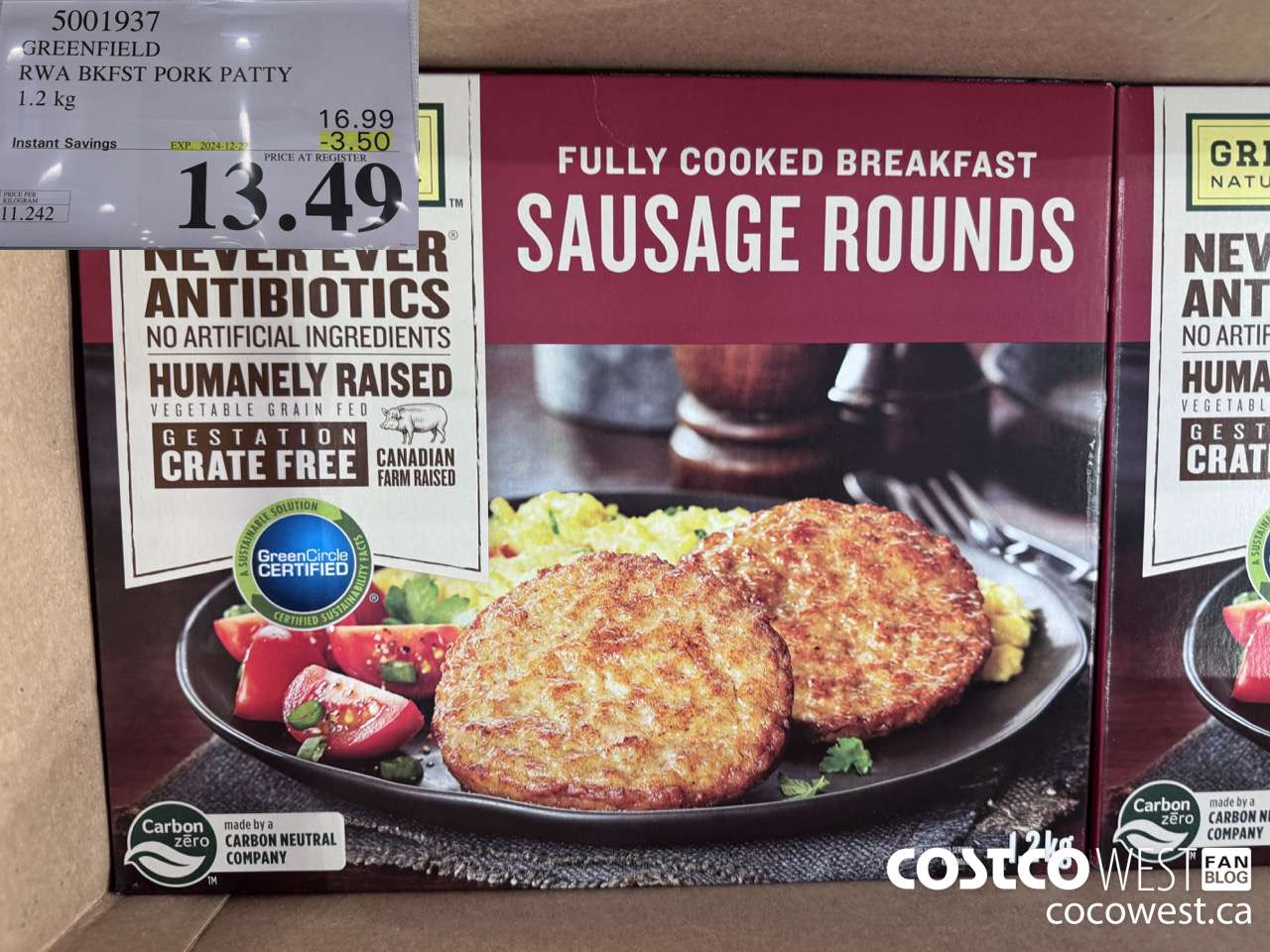 5001937 GREENFIELD RWA BKFST PORK PATTY 1.2 kg ($3.50 INSTANT SAVINGS EXPIRES ON 2024-12-22) $13.49