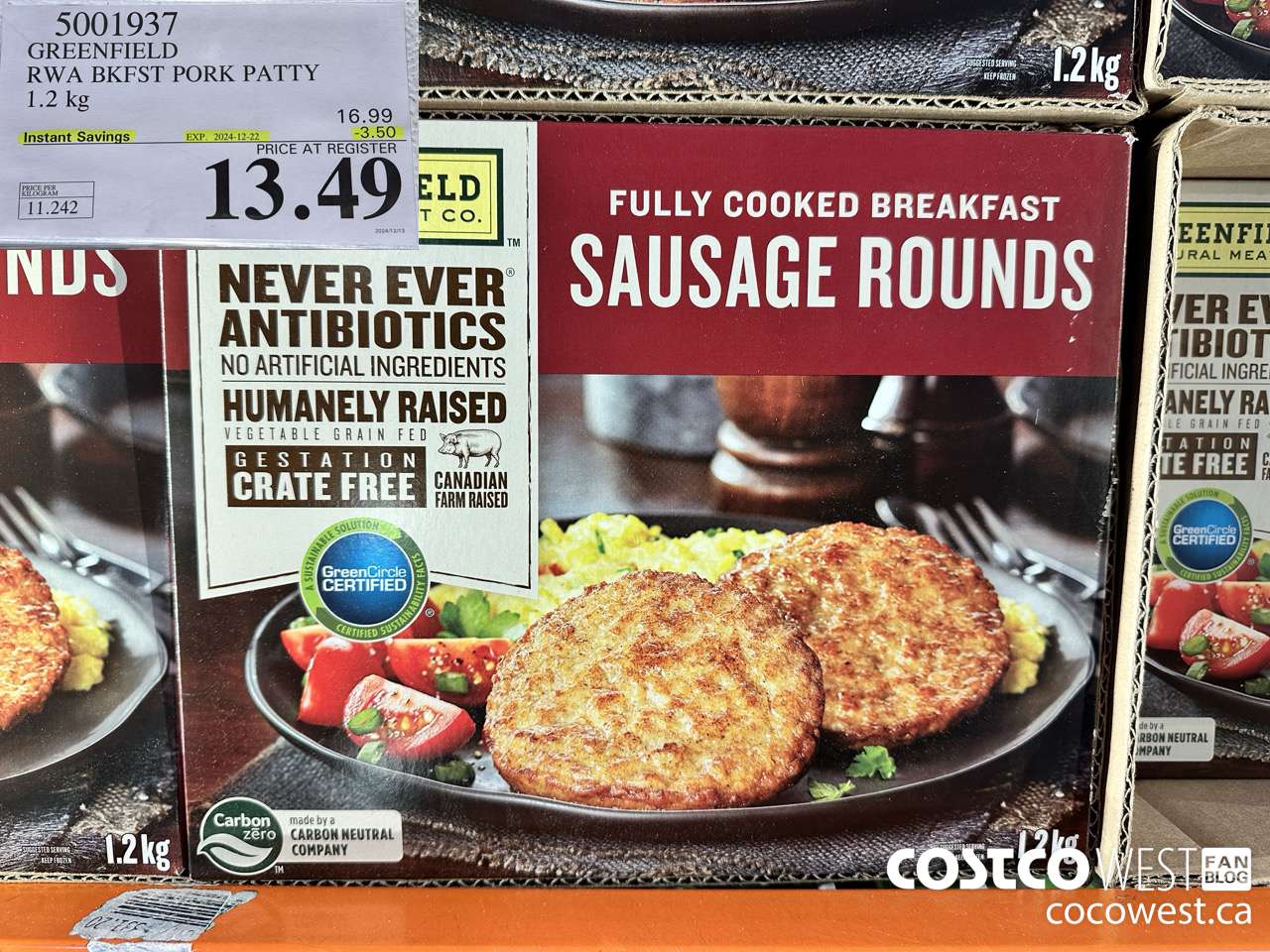 5001937 GREENFIELD RWA BKFST PORK PATTY 1.2 kg ($3.50 INSTANT SAVINGS EXPIRES ON 2024-12-22) $13.49