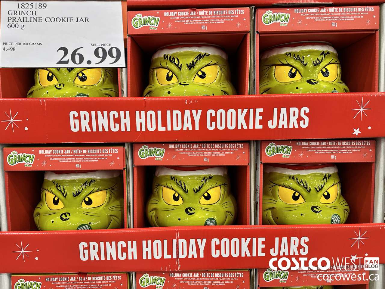 1825189 GRINCH PRAILINE COOKIE JAR 600G $26.99