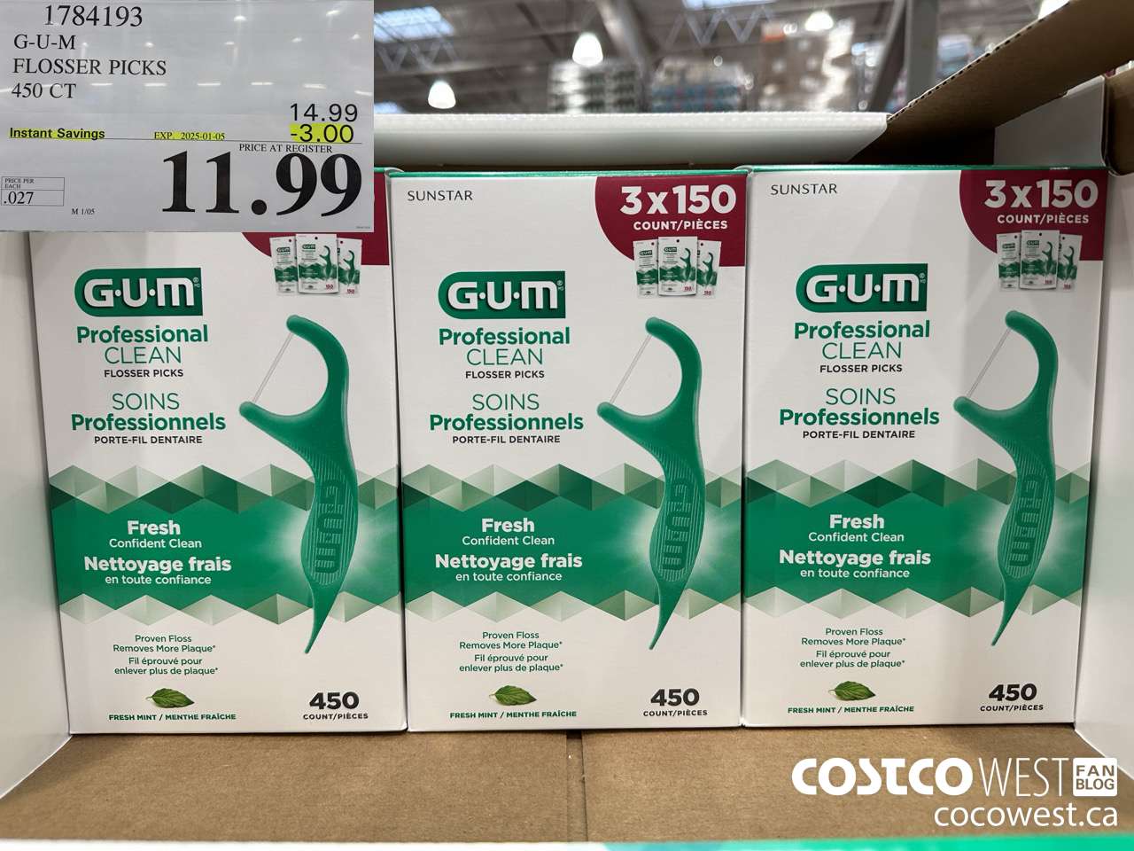 1784193 G-U-M PROFESSIONAL CLEAN 450 CT ($3.00 INSTANT SAVINGS EXPIRES ON 2025-01-05) $11.99